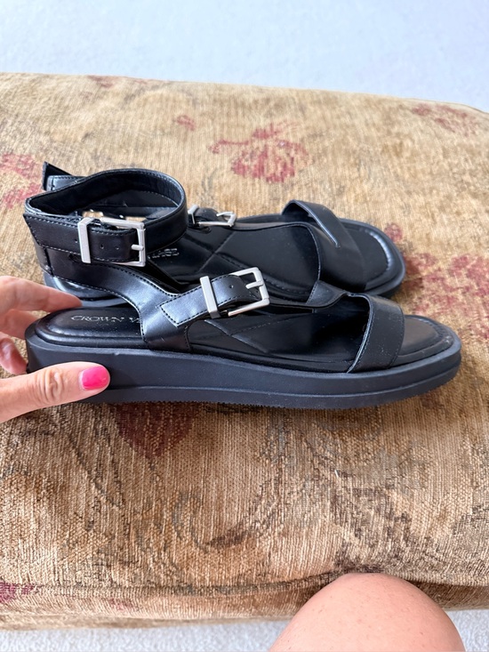 Crown Vintage Shoes - Crown Vintage Black Strappy Leather Platform Sandals